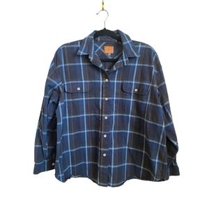 Jamie Haller Blue Plaid 100% Cotton Button Down Flannel Shirt Made in USA Size P